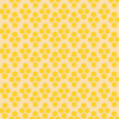 Honeycomb seamless pattern as texture or ornament, flat vector illustration with yellow bee honey hexagons