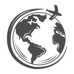 globe map airplane travel around world icon