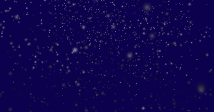 Falling snow animation on dark blue background. 4k resolution. Snowy evening template