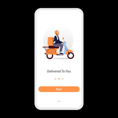 Food Delivery Service Screen Interface. Delivered Process Tracking Tutorial. Mobile Phone Application. Vector illustration