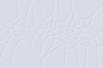 Trendy minimalist backdrop voronoi diagram of triangles, blocks. Modern geometry background in neumorphism style. White minimalist structure flat tracery shape realistic illustration of frame mesh.
