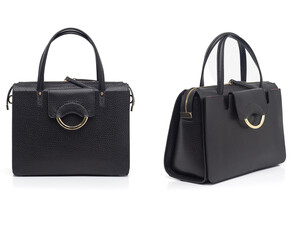 black leather briefcase isolated on white background