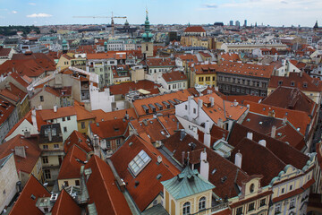 Naklejka na ściany i meble Panoramic view of red rooftops in Prague