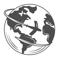 globe map plane flying around world icon
