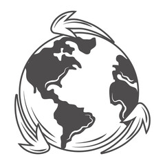 world globe map circular arrows around icon