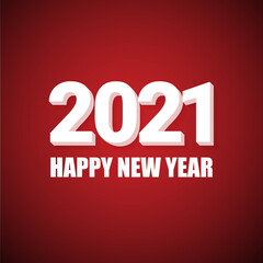 2021 Happy new year creative design background or greeting card with text. vector 2021 new year numbers with shadow isolated on red abstract background