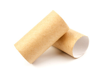 empty paper toilet rolls on white background