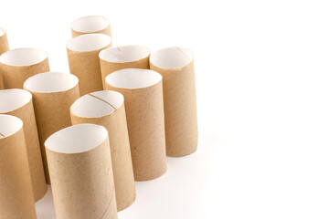 empty paper toilet rolls on white background