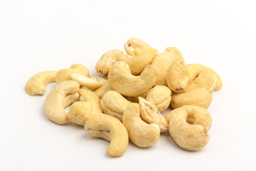 Raw cashew nuts isolated on white background.