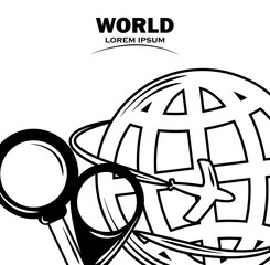 world travel airplane around location pointer thin line style