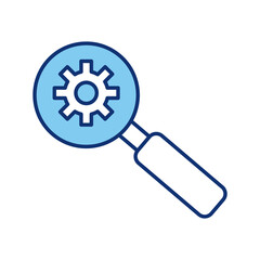 gear machine in magnifying glass line style icon