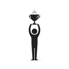 Man holding winner cup trophy icon. Business or sport achievement concept. Flat style vector illustration isolated on white background