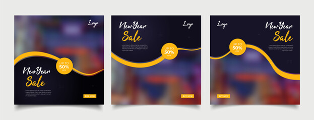 Creative vector modern happy new year sale social media post template banner collection. online web promotion. torn paper style.