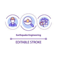 Earthquake engineering concept icon. Designing, constructing earthquake-resistant structures idea thin line illustration. Strengthening. Vector isolated outline RGB color drawing. Editable stroke