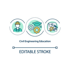 Civil engineering education concept icon. Environments designing and constructing idea thin line illustration. Building planning, drawing. Vector isolated outline RGB color drawing. Editable stroke