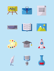 bundle of twelve back to school set icons