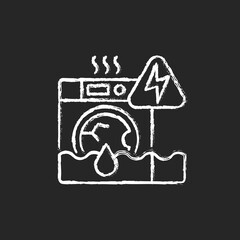 Household appliances malfunction chalk white icon on black background. Washing machine, dishwasher. Appliance breakdown. Troubleshooting problems. Isolated vector chalkboard illustration