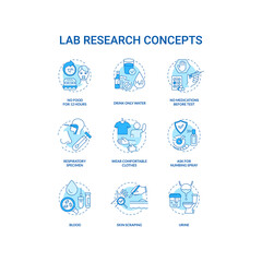 Lab research concept icons set. Health diagnostics idea thin line RGB color illustrations. No medication before test. Drinking only water. Vector isolated outline drawings. Editable stroke