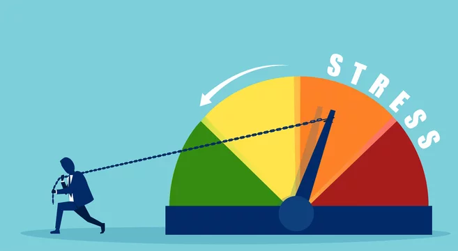 Vector of a business man trying to reduce stress level at work