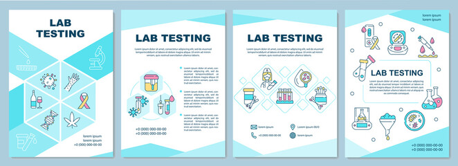 Lab testing brochure template. Procedure performed to detect diseases. Flyer, booklet, leaflet print, cover design with linear icons. Vector layouts for magazines, annual reports, advertising posters