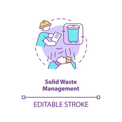 Solid waste management concept icon. Recycling garbage. Environmental regulation. Civil engineering idea thin line illustration. Vector isolated outline RGB color drawing. Editable stroke