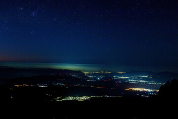 Fototapeta na wymiar Panoramic shot of the sierra negra volcano in Mexico. Relief highest mountain in starry night