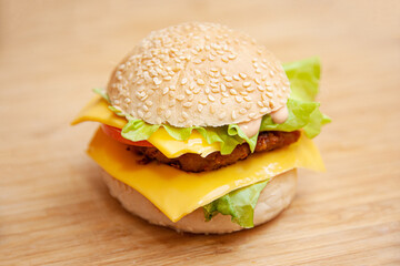 hamburger on a wooden background