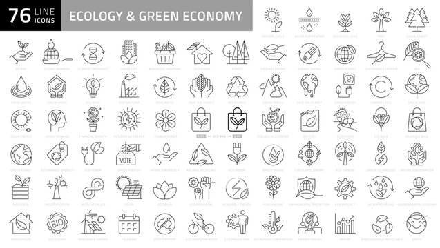 Vector Ecology and Green Energy Power Line Outline Icon Set. Pixel Perfect Editable Stroke