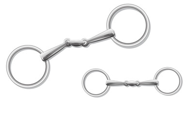 French link ring snaffle bit with a lozenge  isolated on white. Vector image
