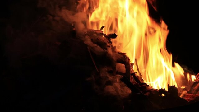 Burning firewood time lapse, fire background, flame 
