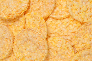 Rice wafers background, top view.