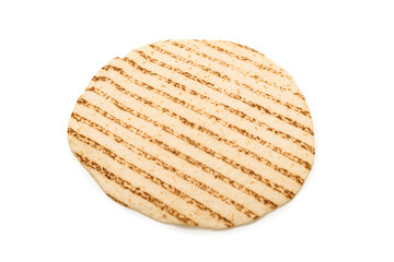 Grilled pitta bread isolated on white background.