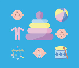 bundle of eight baby shower set icons