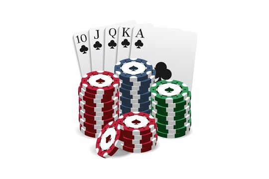 Casino and poker chips combined with a Royal Flush hand. Can be used as a logo, banner, background. Vector illustration in a realistic style.