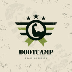 Bootcamp Fitness Body Workout Training Extreme Sport Outdoor Rough Vector Concept Design On Grunge Background