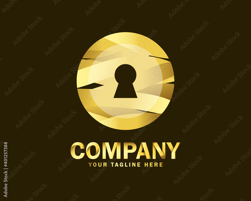 Sticker luxury gold rounded lock logo design template