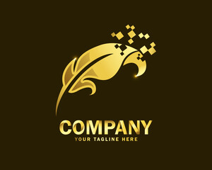 luxury gold digital feather logo design template