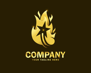 luxury gold star fire logo design template