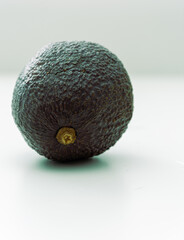 Whole avacado with white background signifying freshness and vegan diet