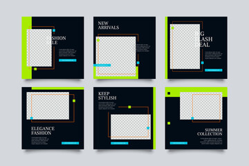 6 Trendy Editable square banner layout template. modern promotion square web banner for social media

