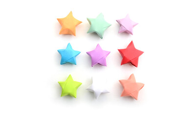 set of colorful origami stars on white