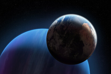 Obraz na płótnie Canvas 3D Illustration Big Neon Planet and Earth