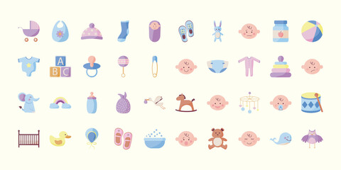 bundle of fourty baby shower set icons