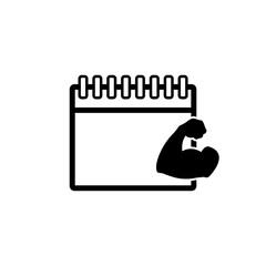 Fitness calendar icon. Strong muscle arm and calendar icon isolated on white background