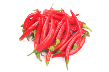 Red hot chili peppers on a white background. Vitamin vegetable food