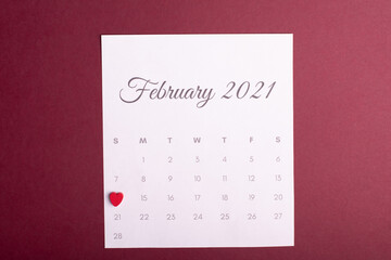 A marked date of Valentine's Day in a calendar