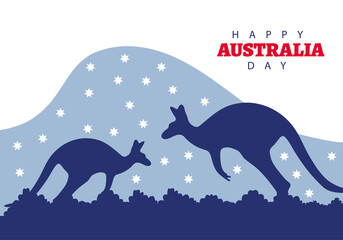 happy australia day lettering with kangaroos in landscape