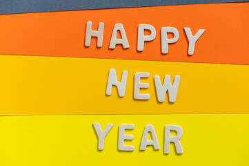 
Happy new year font art colorful texting for greeting or celebrate card with colorful background, Sensitive Focus
