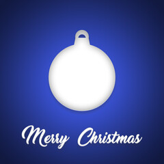 Illustation of a Christmas greeting card with a Christmas bauble in white on a blue background