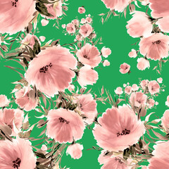  Seamless pattern watercolor flower bouquets